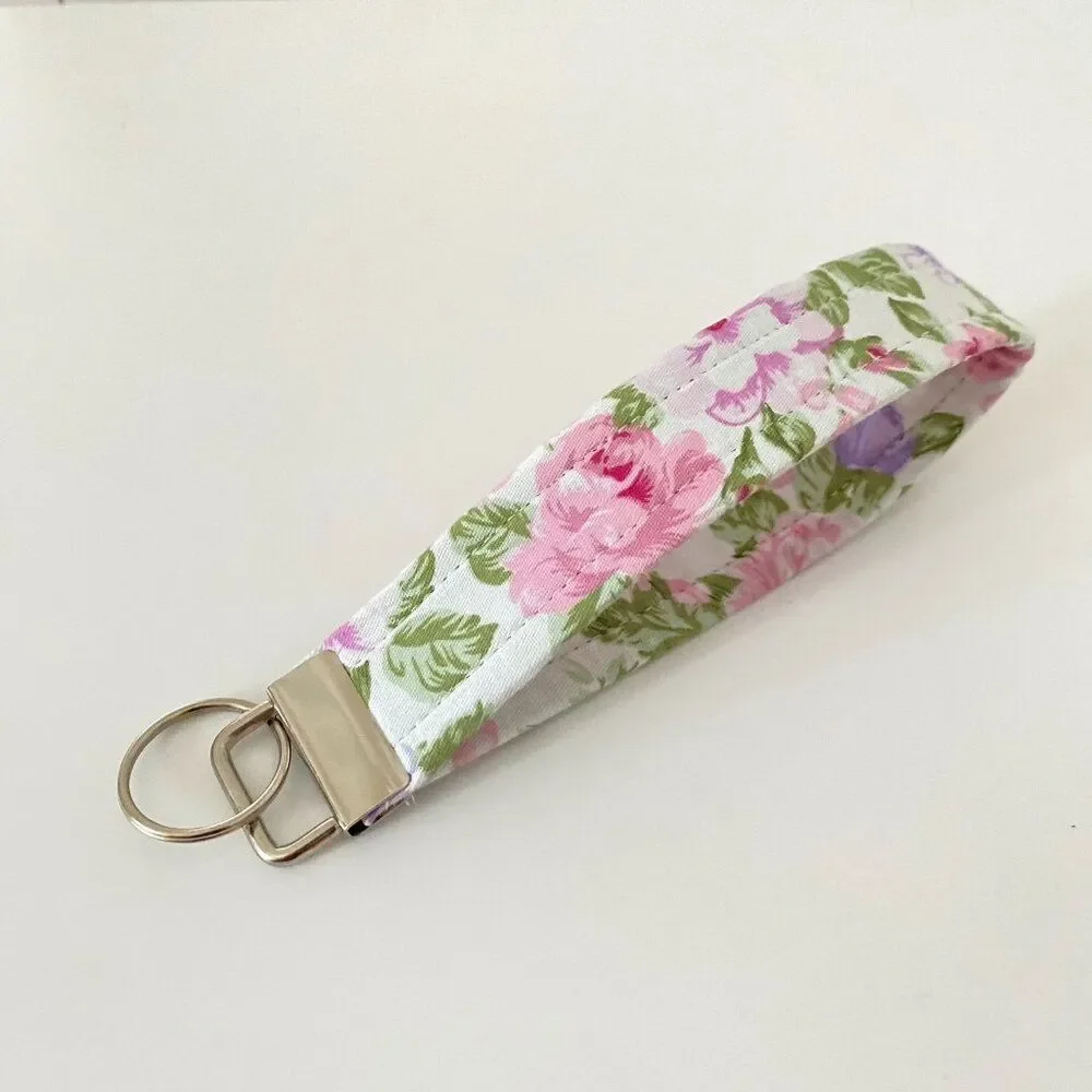 Set Cosmetic bag & Keychain‎ Bracelet Floral Cotton Fabric Handmade